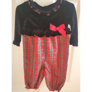 Christmas Velvet Romper, Girls, 12 Months, Red/Black/Green‎